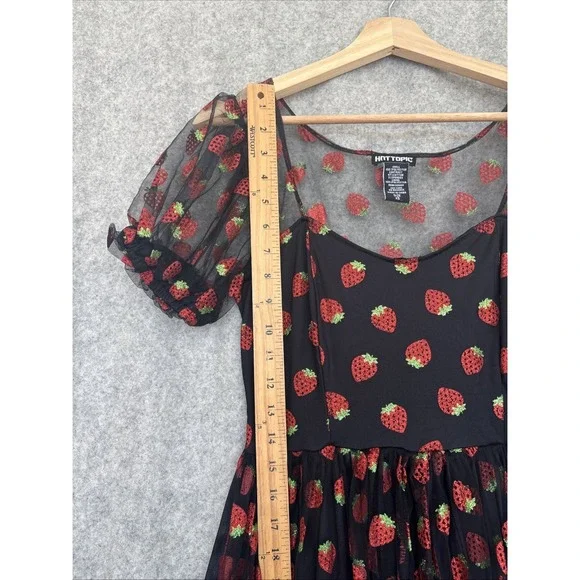 Hot Topic Strawberry Dress XS Black Red Glitter Coquette Pinup Novelty Retro - Picture 10 of 15